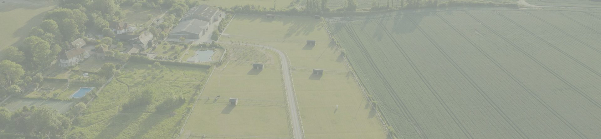 Green fields with scattered buildings